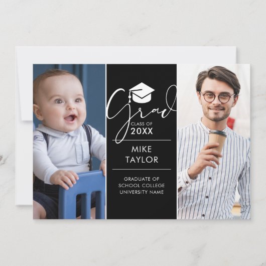 そのモダン後、今2つの写真卒業パーティー 招待状 (正面)