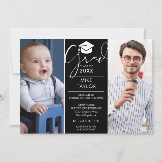 そのモダン後、今3つの写真卒業パーティー 招待状 (正面)