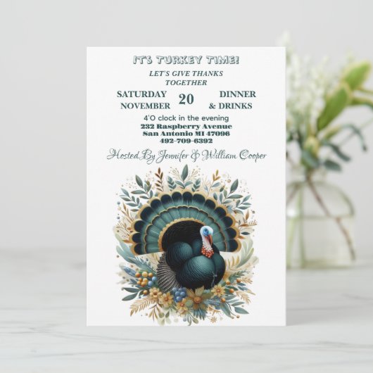 その七面鳥タイムサンクスギビングフローラグリーン植物学 招待状 (スタンド正面)