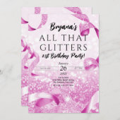 その全グリッターピンクスパークル誕生日パーティー 招待状 (正面/裏面)