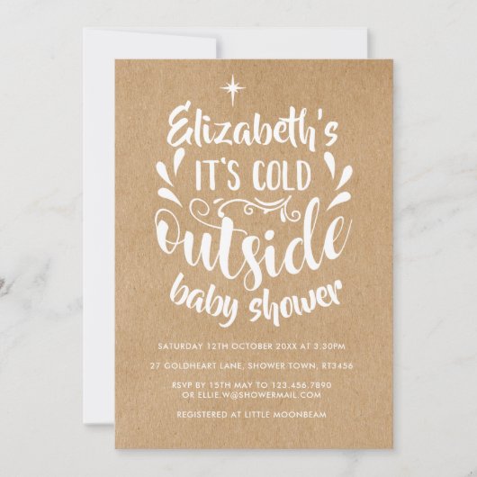 その冷たい外の赤ちゃんシャワー/散水クラフト素朴 招待状 (正面)