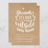 その冷たい外の赤ちゃんシャワー/散水クラフト素朴 招待状 (正面/裏面)