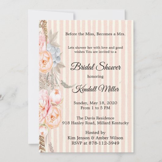 その前に恋しく思はミセス・ブライダルシャワーとなる 招待状 (正面)