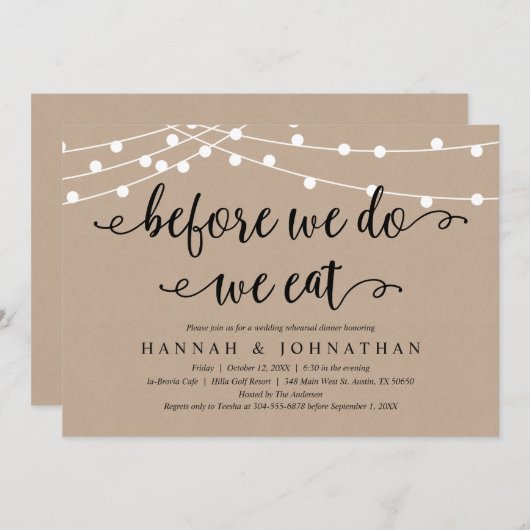 その前に、私たちは食べ夕食のリハ素朴ーサルを行う 招待状 (正面/裏面)