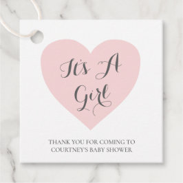 その女の子かわいいパステルピンクのハート赤ちゃんシャワー フェイバータグ