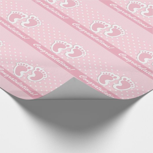 その女の子かわいいベビー足水玉模様オンパステルピンク ラッピングペーパー (角)