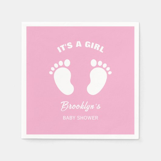 その女の子のおもしろいトレンディー赤ちゃんシャワーピンク白足 スタンダードカクテルナプキン (正面)