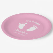 その女の子のおもしろいトレンディー赤ちゃんシャワーピンク白足 ペーパープレート (アングル)