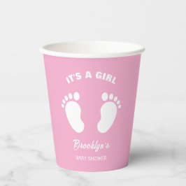 その女の子のおもしろいトレンディー赤ちゃんシャワーピンク白足 紙コップ