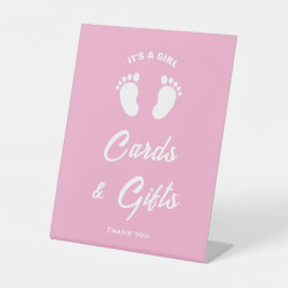 その女の子のおもしろいピンクの赤ちゃんシャワーカード&ギフトサイン 台座サイン