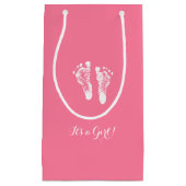 その女の子のかわいいピンクの生まれたばかりのな女の赤ちゃんの足跡 スモールペーパーバッグ (正面)