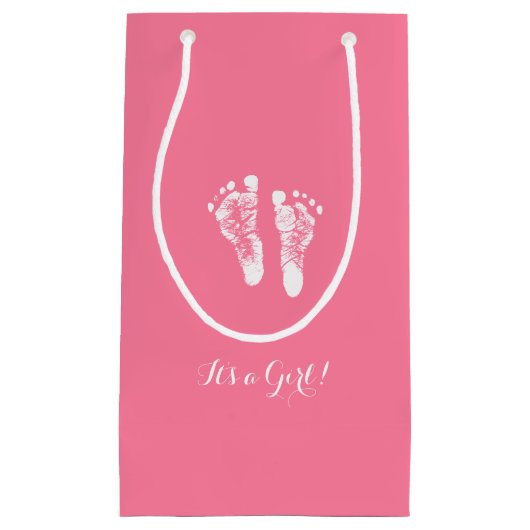その女の子のかわいいピンクの生まれたばかりのな女の赤ちゃんの足跡 スモールペーパーバッグ (正面)