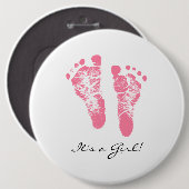 その女の子のシックなピンクの生まれたばかりのな足跡 缶バッジ (正面&裏面)