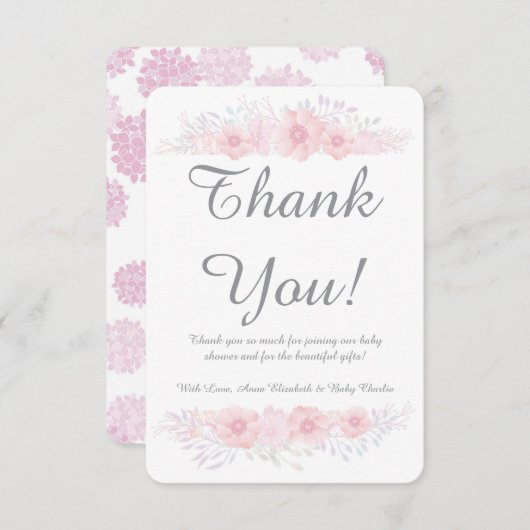 その女の子のフローラシンプルの赤ん坊シャワー植物学 サンキューカード (正面/裏面)