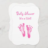 その女の子のベビーシャワーのかわいいピンクの足跡 招待状 (正面/裏面)