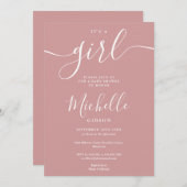 その女の子の埃エレガントっぽいバラピンクの赤ちゃんシャワー 招待状 (正面/裏面)