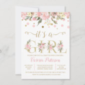 その女の子の水色のフローラ赤ちゃんシャワー 招待状 (正面)