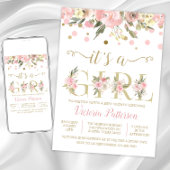 その女の子の水色のフローラ赤ちゃんシャワー 招待状