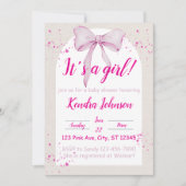 その女の子の水色の弓、ミニマルな赤ちゃんシャワー 招待状 (正面)