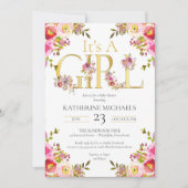 その女の子の水色の開花フローラ赤ちゃんシャワー 招待状 (正面)