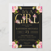 その女の子の水色の開花フローラ赤ちゃんシャワー 招待状 (正面)