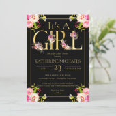 その女の子の水色の開花フローラ赤ちゃんシャワー 招待状 (スタンド正面)