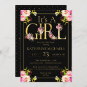 その女の子の水色の開花フローラ赤ちゃんシャワー 招待状 (正面/裏面)