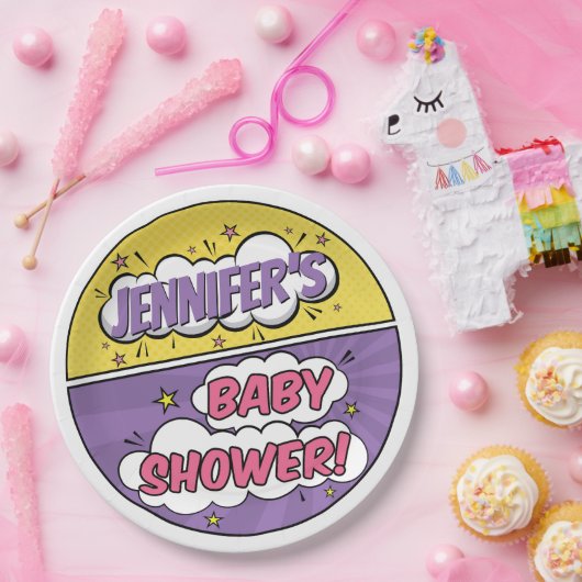 その女の子の漫画本スーパーヒーロー赤ちゃんシャワー ペーパープレート (パーティー)