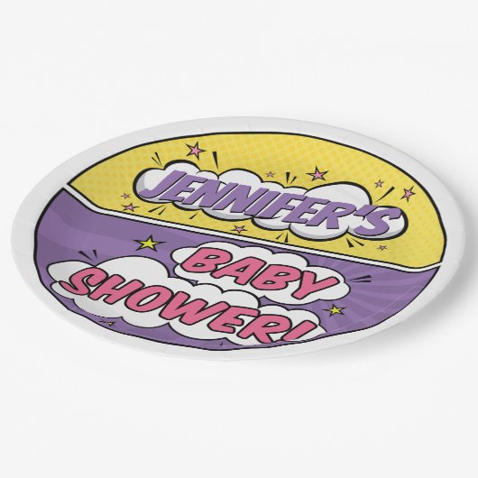 その女の子の漫画本スーパーヒーロー赤ちゃんシャワー ペーパープレート (アングル)