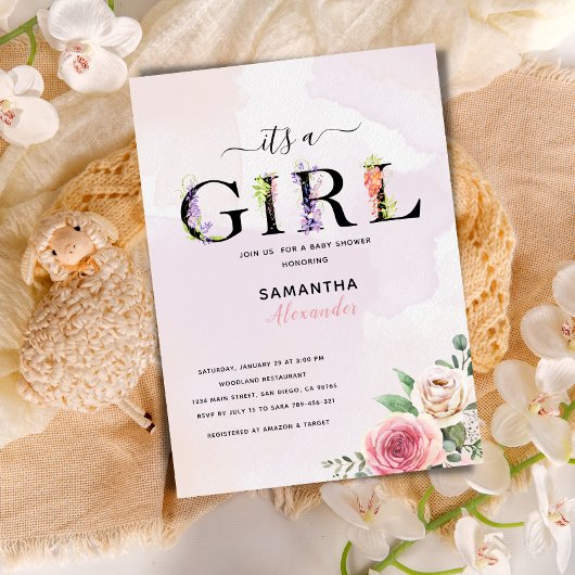 その女の子の素朴なフローラの赤ちゃんシャワー 招待状