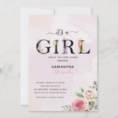 その女の子の素朴なフローラの赤ちゃんシャワー 招待状 (正面)