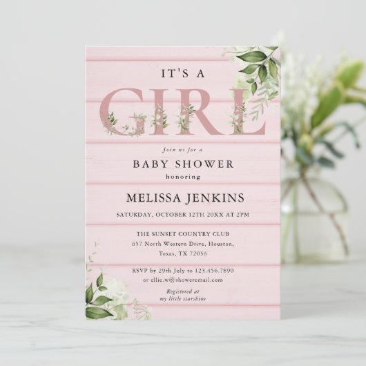 その女の子の緑のピンクの木の赤素朴ちゃんシャワー 招待状 (スタンド正面)