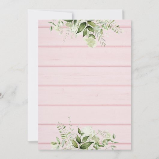 その女の子の緑のピンクの木の赤素朴ちゃんシャワー 招待状 (裏面)