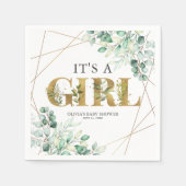 その女の子の緑のユーカリ金ゴールド赤ちゃんシャワー スタンダードカクテルナプキン (正面)