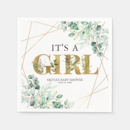 その女の子の緑のユーカリ金ゴールド赤ちゃんシャワー スタンダードカクテルナプキン