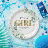 その女の子の緑のユーカリ金ゴールド赤ちゃんシャワー ペーパープレート (パーティー)