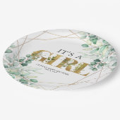 その女の子の緑のユーカリ金ゴールド赤ちゃんシャワー ペーパープレート (アングル)
