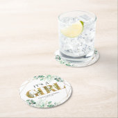 その女の子の緑のユーカリ金ゴールド赤ちゃんシャワー ラウンドペーパーコースター (インサイチュ)