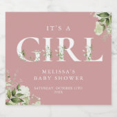 その女の子の緑の埃っぽいバラピンクの赤ちゃんシャワー スパークリングワインラベル (シングルラベル)