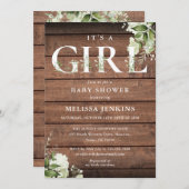 その女の子の緑の手紙の木素朴の赤ちゃんシャワー 招待状 (正面/裏面)