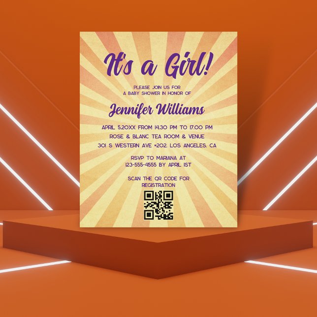 その女の子の赤ちゃんシャワーのレトロqrコードの招待 (クリエイターアップロード済み)