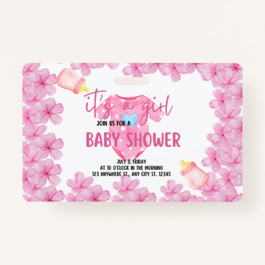 その女の子の赤ちゃんシャワー バッジ (正面)