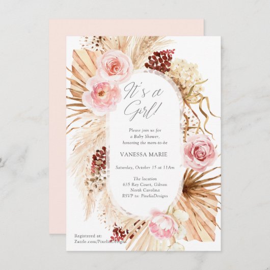 その女の子はパンパモダンスとフローラアーチ 招待状 (正面/裏面)