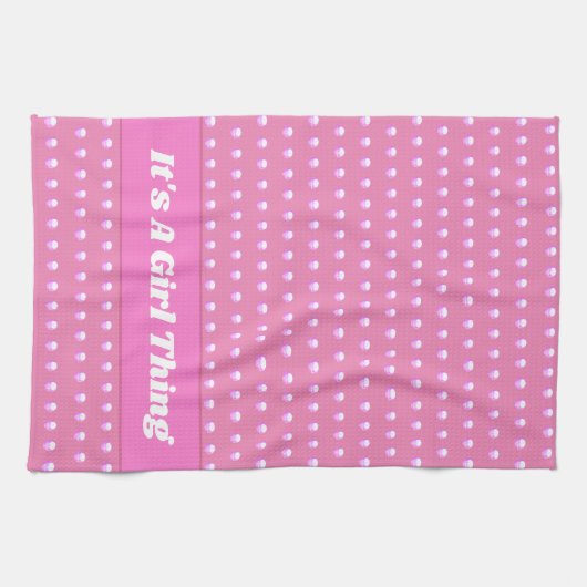 その女の子はピンクの明るい水玉模様 ガーリー キッチンタオル (横)