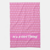 その女の子はピンクの明るい水玉模様 ガーリー キッチンタオル (縦)