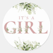 その女の子ほこりっぽいバラ緑のフローラ赤ちゃんシャワー ラウンドシール (正面)