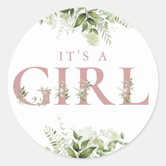 その女の子ほこりっぽいバラ緑のフローラ赤ちゃんシャワー ラウンドシール (正面)