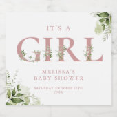 その女の子ほこりっぽいバラ緑の手紙ベビーシャワー スパークリングワインラベル (シングルラベル)