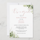 その女の子ほこりっぽいバラ緑の赤ちゃんシャワー 招待状 (正面)