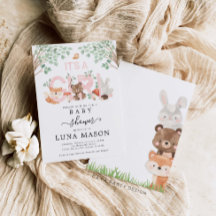 その女の子ウッドランドベビーシャワー招待状